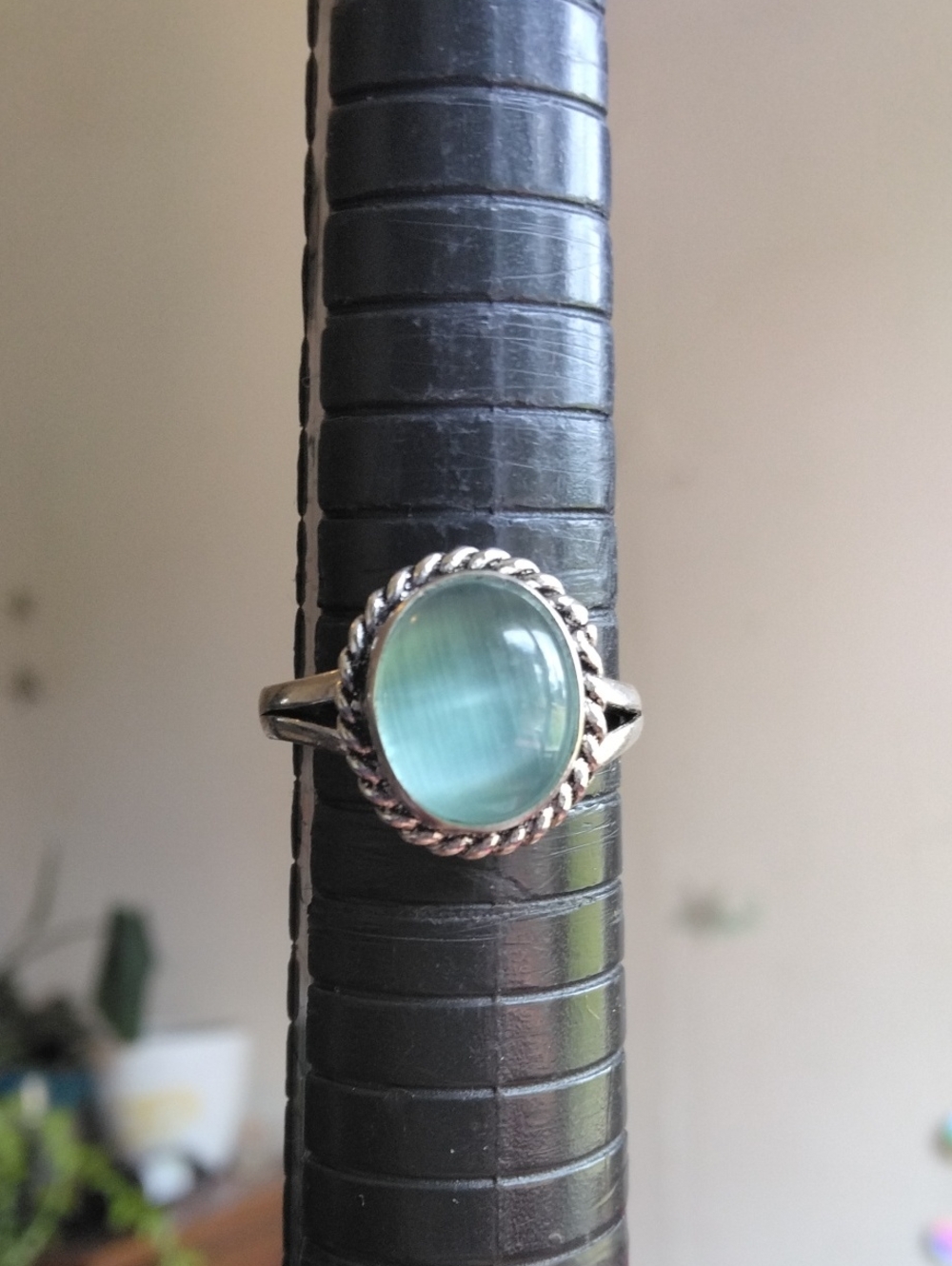 Mint Cats Eye Silver Plated Gemstone Ring